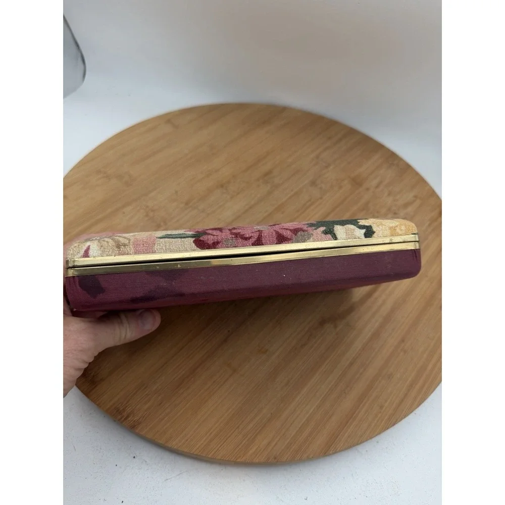 Vintage Mele Pink Rose Floral Fabric Travel Jewelry Box Hard Case Clamshell